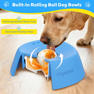 Slow Feeder Dog Bowls for Liquid Treat, [Built - in Rolling Ball] No Spill Bone Broth Dog Licking Bowl - PAWFY